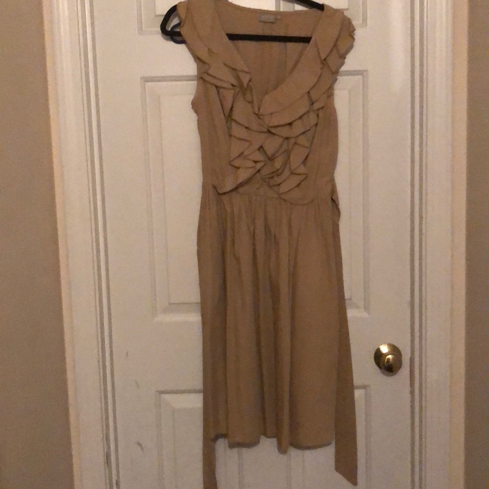 Tan ruffle top dress with pockets